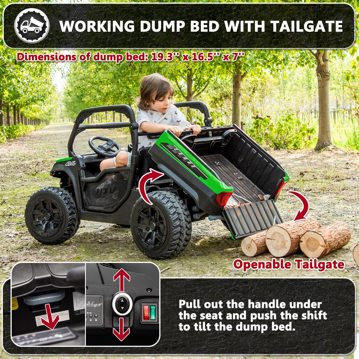 2 Seater 24V 10Ah Ride On Dump Truck with EVA Tires, Green Z40244