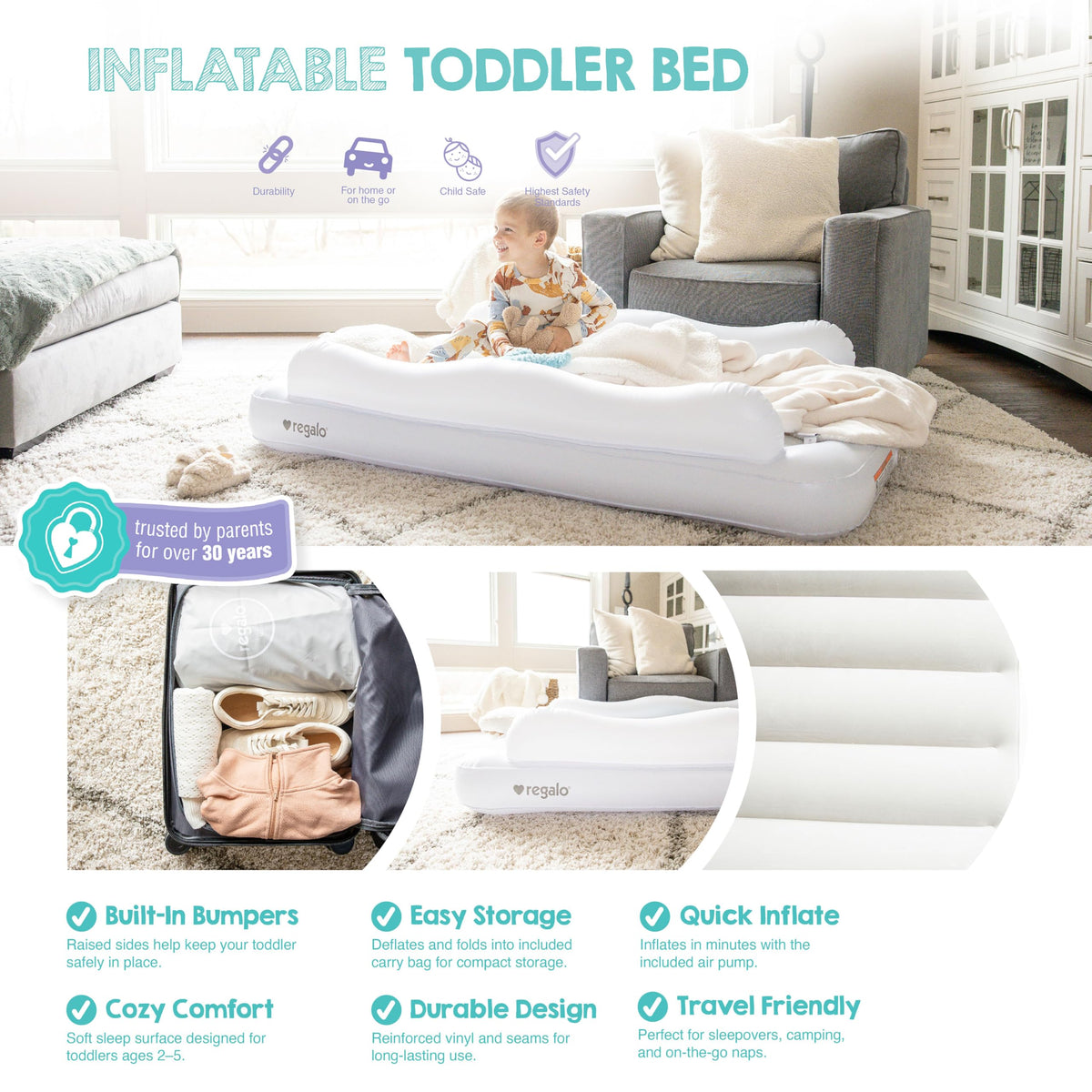 Inflatable Toddler Travel Bed with Pump & Carry Bag B1991