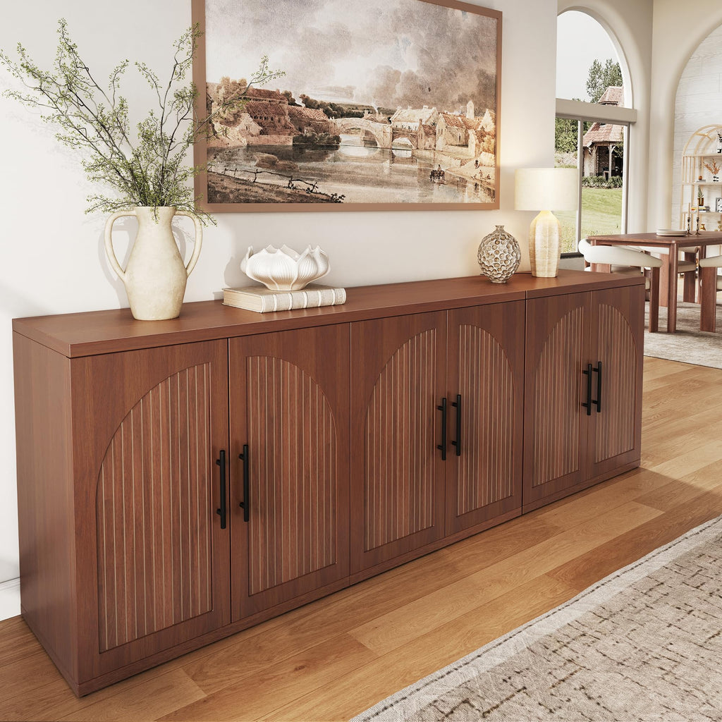 63" Fluted Walnut Credenza with Adjustable Shelf Q80113