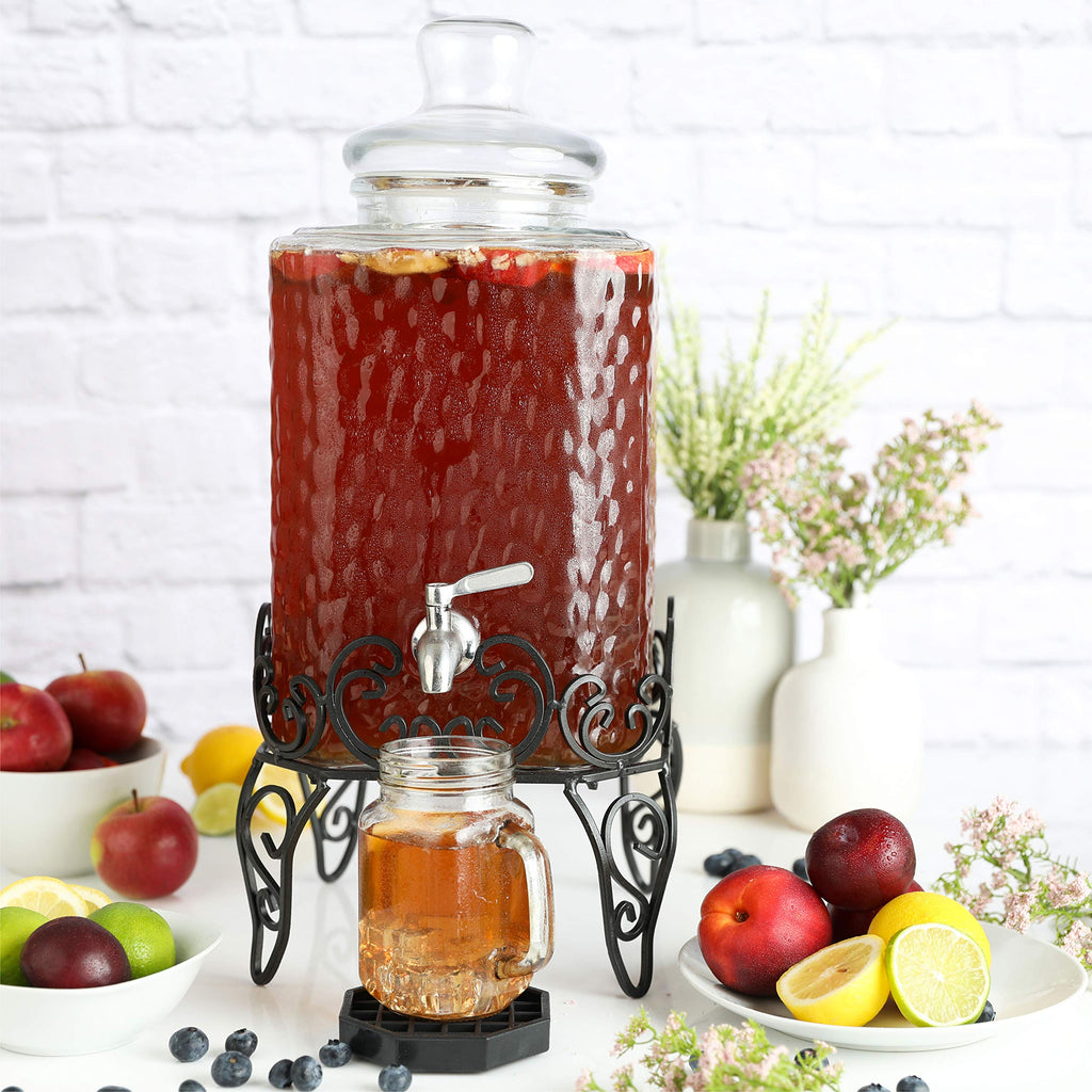 2.5 Gallon Glass Beverage Dispenser with Stand and Stainless Steel Spigot K368