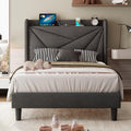Twin Size Linen Platform Bed Frame with Wingback Upholstered Headboard E3702