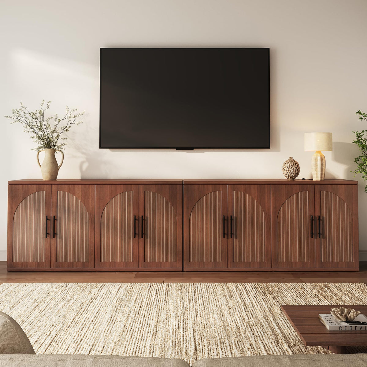 63" Fluted Walnut Credenza with Adjustable Shelf Q80113