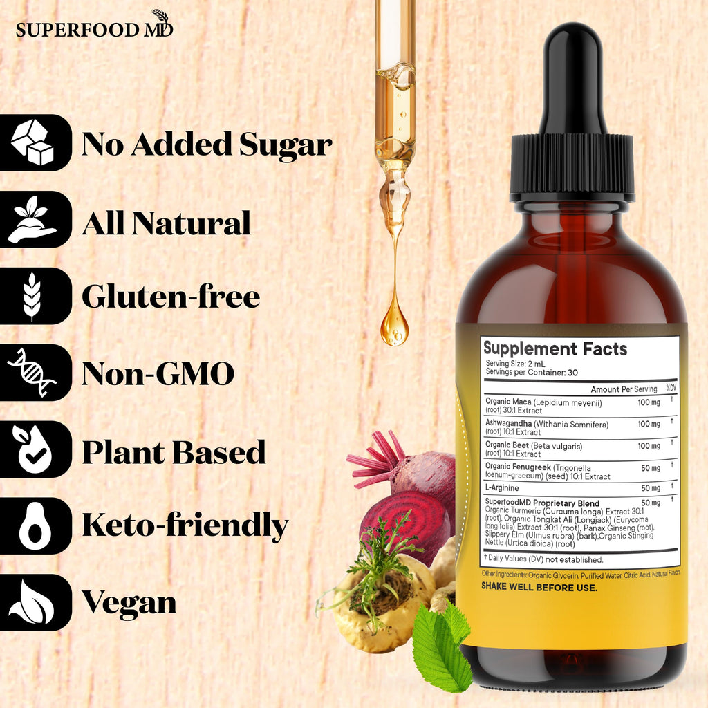 Maca Root Liquid Drops with Ashwagandha, Nettle, Fenugreek, Beet Root and L-Arginine 8 Oz J5872
