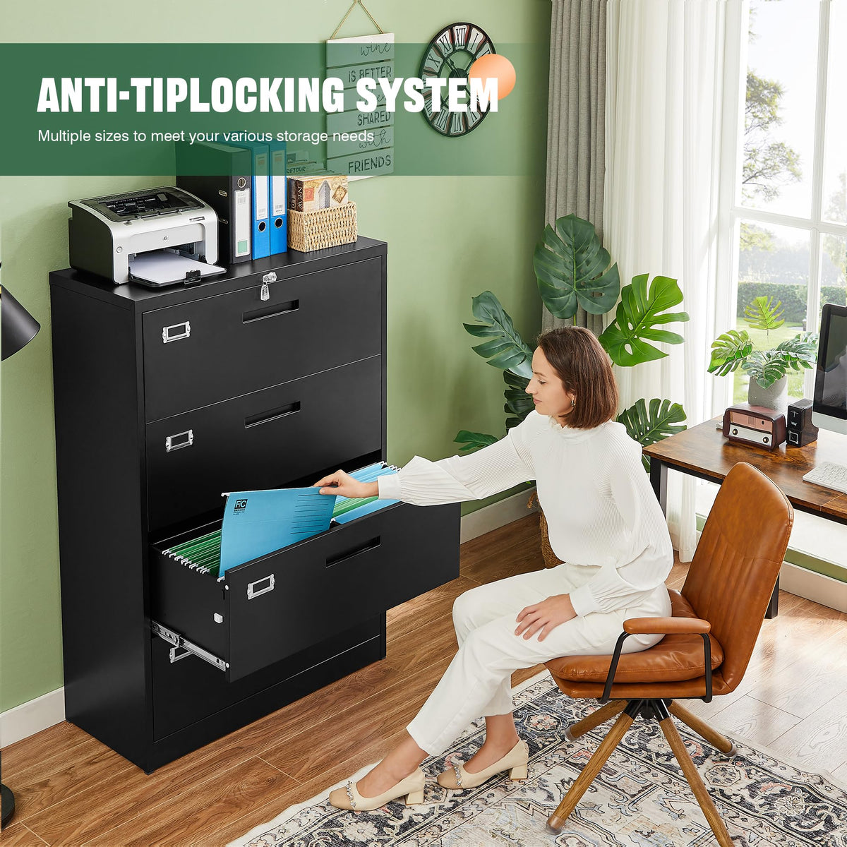 4 Drawer Metal Lateral File Cabinet with Lock Y78523