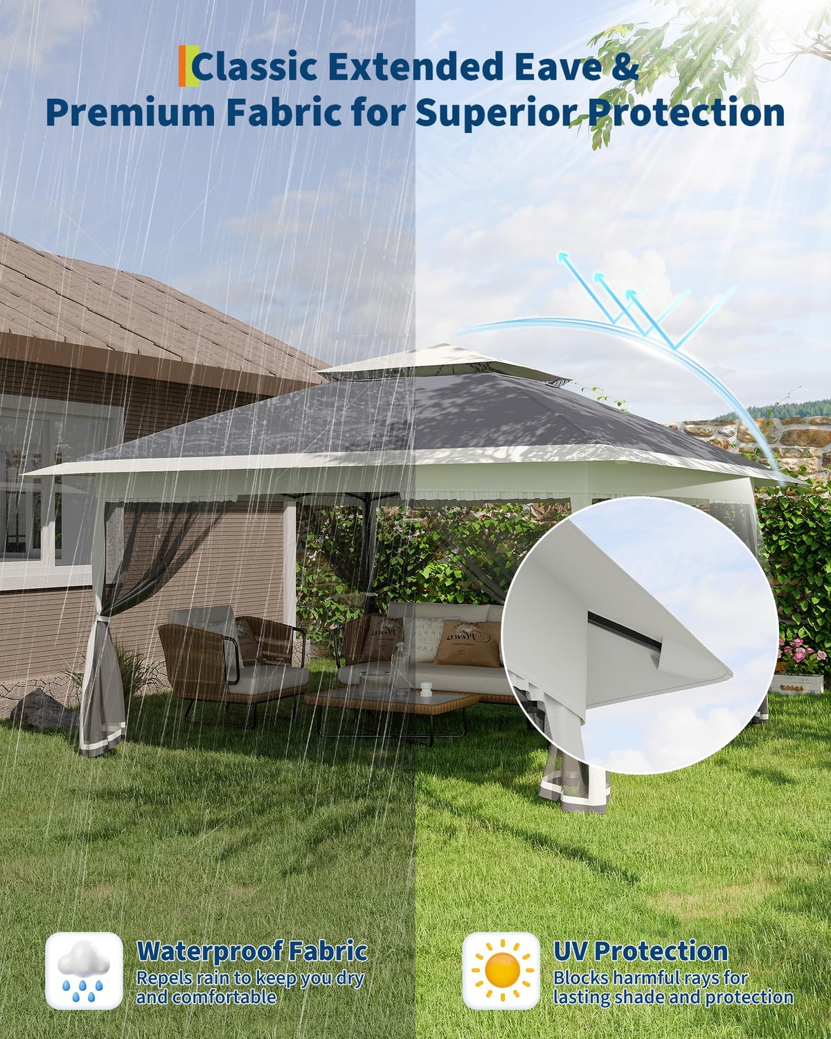 13x13FT Pop Up Gazebo with Mosquito Netting, Grey R686